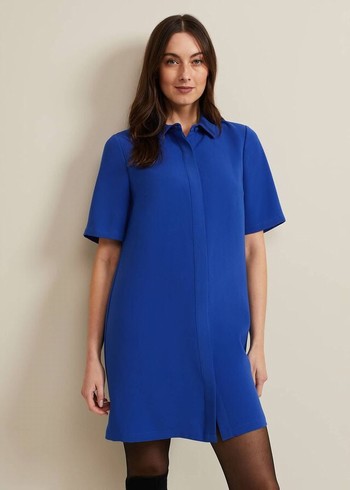 Phase Eight Cara Button Through Tunic Dress Blue Australia | ZJ3192076